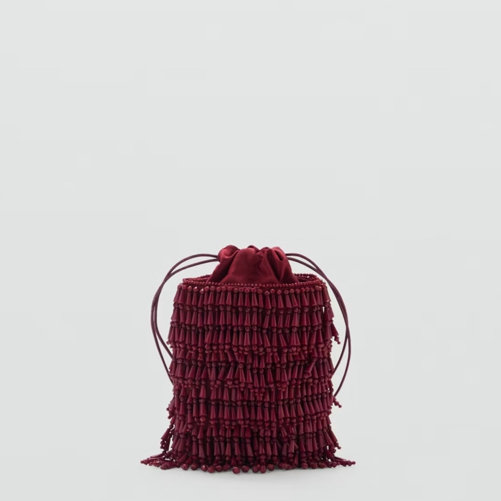 Mango Red Beaded Drawstring Clutch